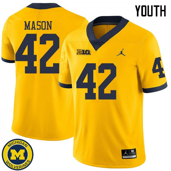 Youth University of Michigan #42 Ben Mason Yellow Jordan Brand Replica Jersey